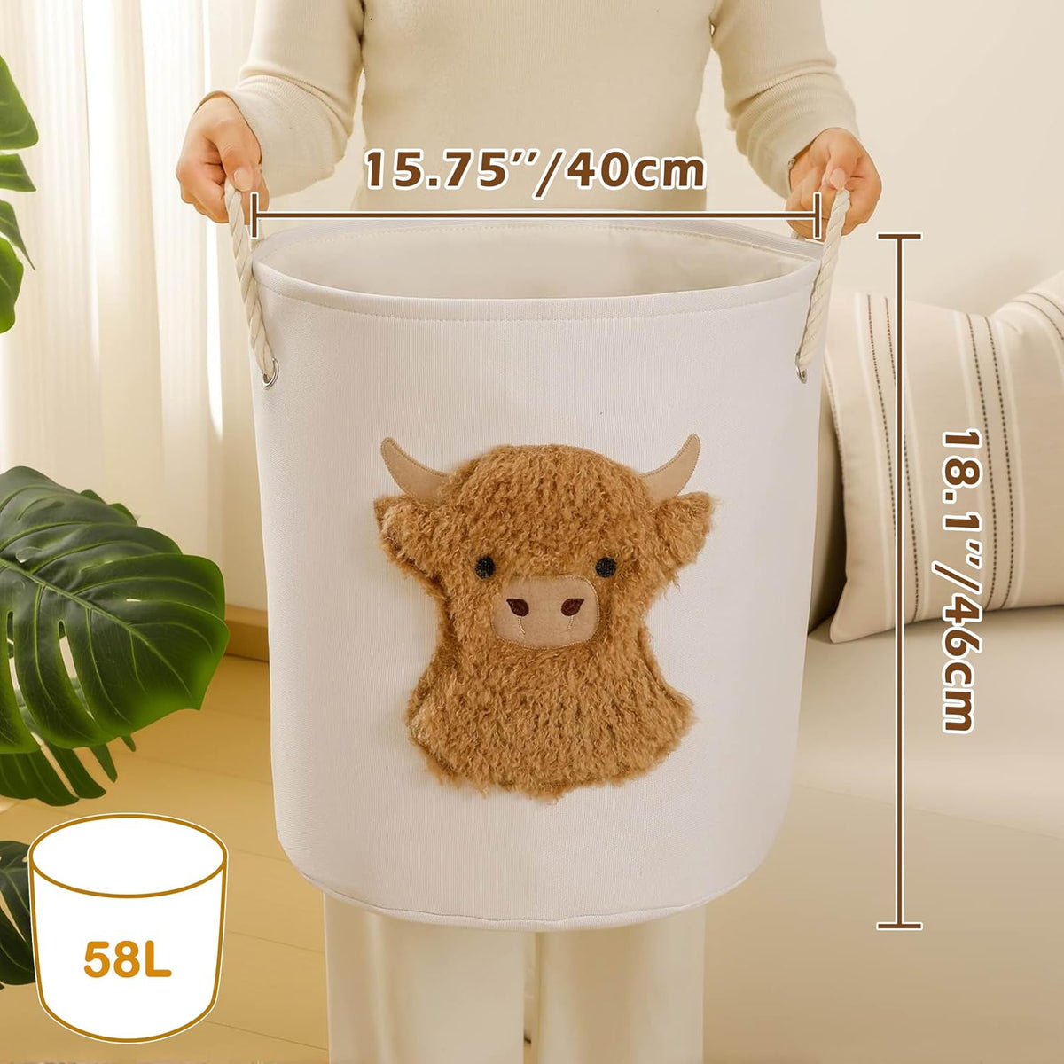 Baby Hamper Extra Large Nursery Hamper, 58L Kids Toys Basket Laundry Basket for Baby's Dirty Clothes Collapsible Storage Basket Canvas Clothes Hamper Toy Box Dorm Room Essentials for College