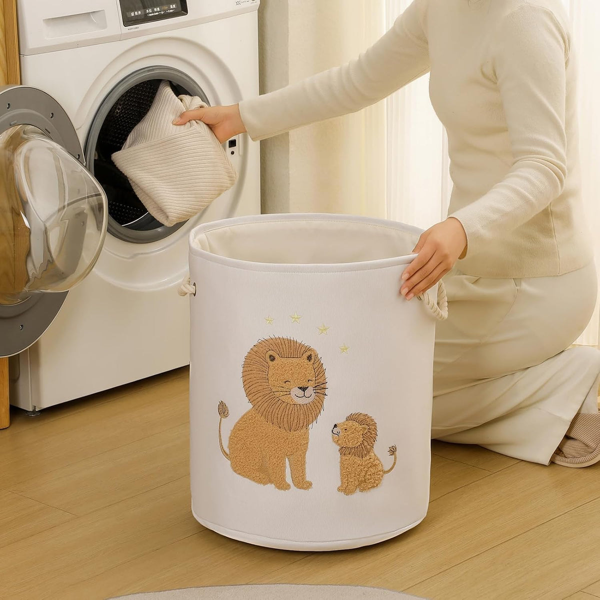 Baby Hamper Extra Large Nursery Hamper, 58L Kids Toys Basket Laundry Basket for Baby's Dirty Clothes Collapsible Storage Basket Canvas Clothes Hamper Toy Box Dorm Room Essentials for College