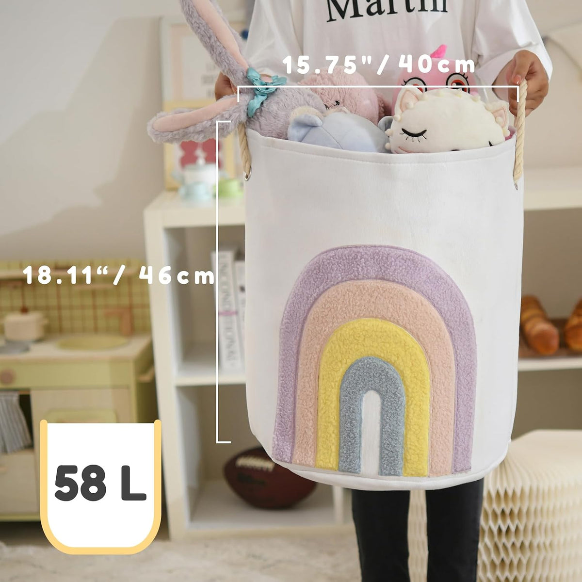 Baby Hamper Extra Large Nursery Hamper, 58L Kids Toys Basket Laundry Basket for Baby's Dirty Clothes Collapsible Storage Basket Canvas Clothes Hamper Toy Box Dorm Room Essentials for College