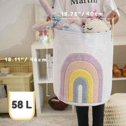 Baby Hamper Extra Large Nursery Hamper, 58L Kids Toys Basket Laundry Basket for Baby's Dirty Clothes Collapsible Storage Basket Canvas Clothes Hamper Toy Box Dorm Room Essentials for College