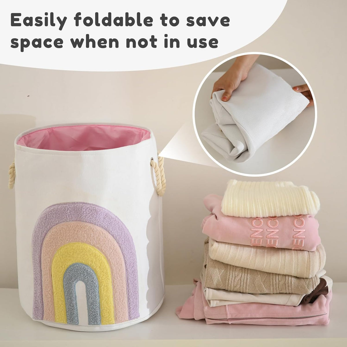 Baby Hamper Extra Large Nursery Hamper, 58L Kids Toys Basket Laundry Basket for Baby's Dirty Clothes Collapsible Storage Basket Canvas Clothes Hamper Toy Box Dorm Room Essentials for College