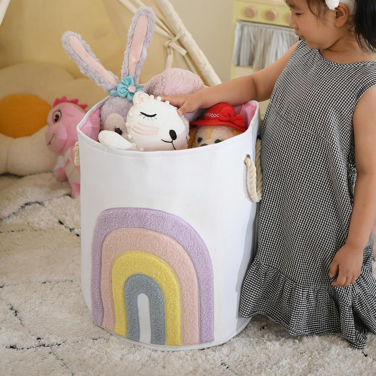 Baby Hamper Extra Large Nursery Hamper, 58L Kids Toys Basket Laundry Basket for Baby's Dirty Clothes Collapsible Storage Basket Canvas Clothes Hamper Toy Box Dorm Room Essentials for College