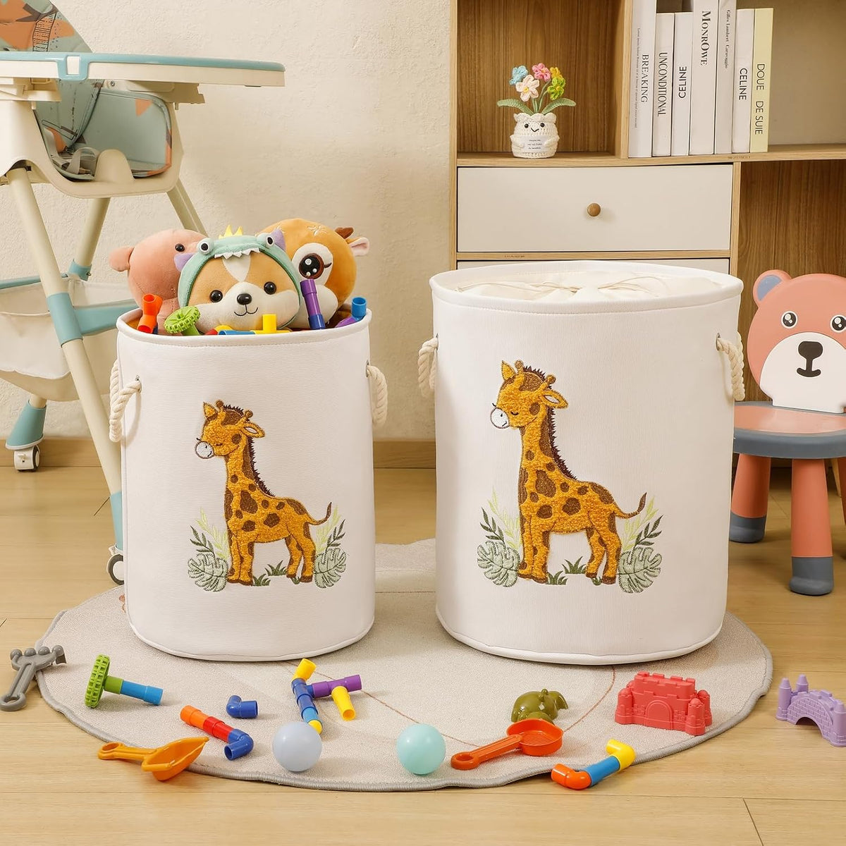 Baby Hamper Extra Large Nursery Hamper, 58L Kids Toys Basket Laundry Basket for Baby's Dirty Clothes Collapsible Storage Basket Canvas Clothes Hamper Toy Box Dorm Room Essentials for College
