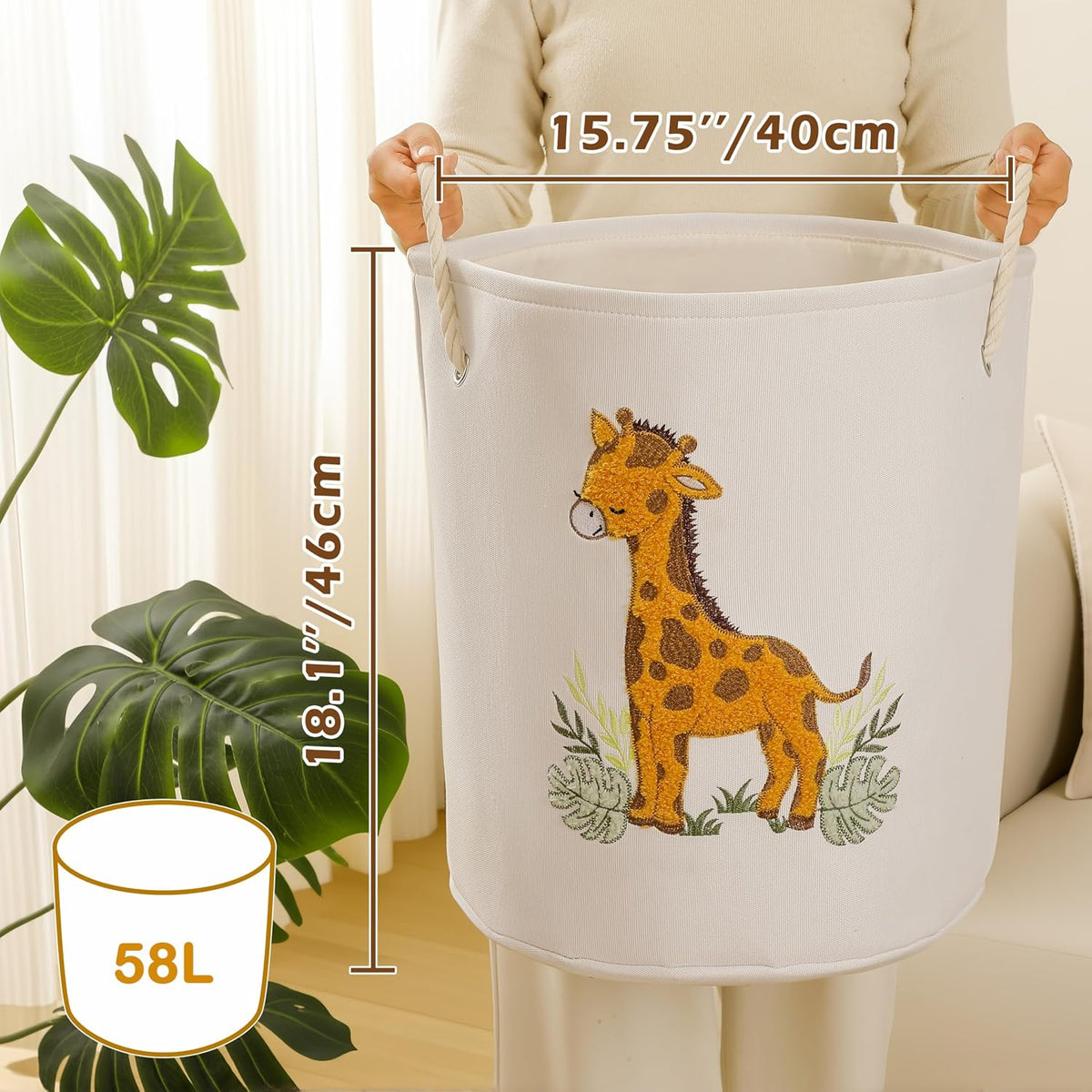 Baby Hamper Extra Large Nursery Hamper, 58L Kids Toys Basket Laundry Basket for Baby's Dirty Clothes Collapsible Storage Basket Canvas Clothes Hamper Toy Box Dorm Room Essentials for College