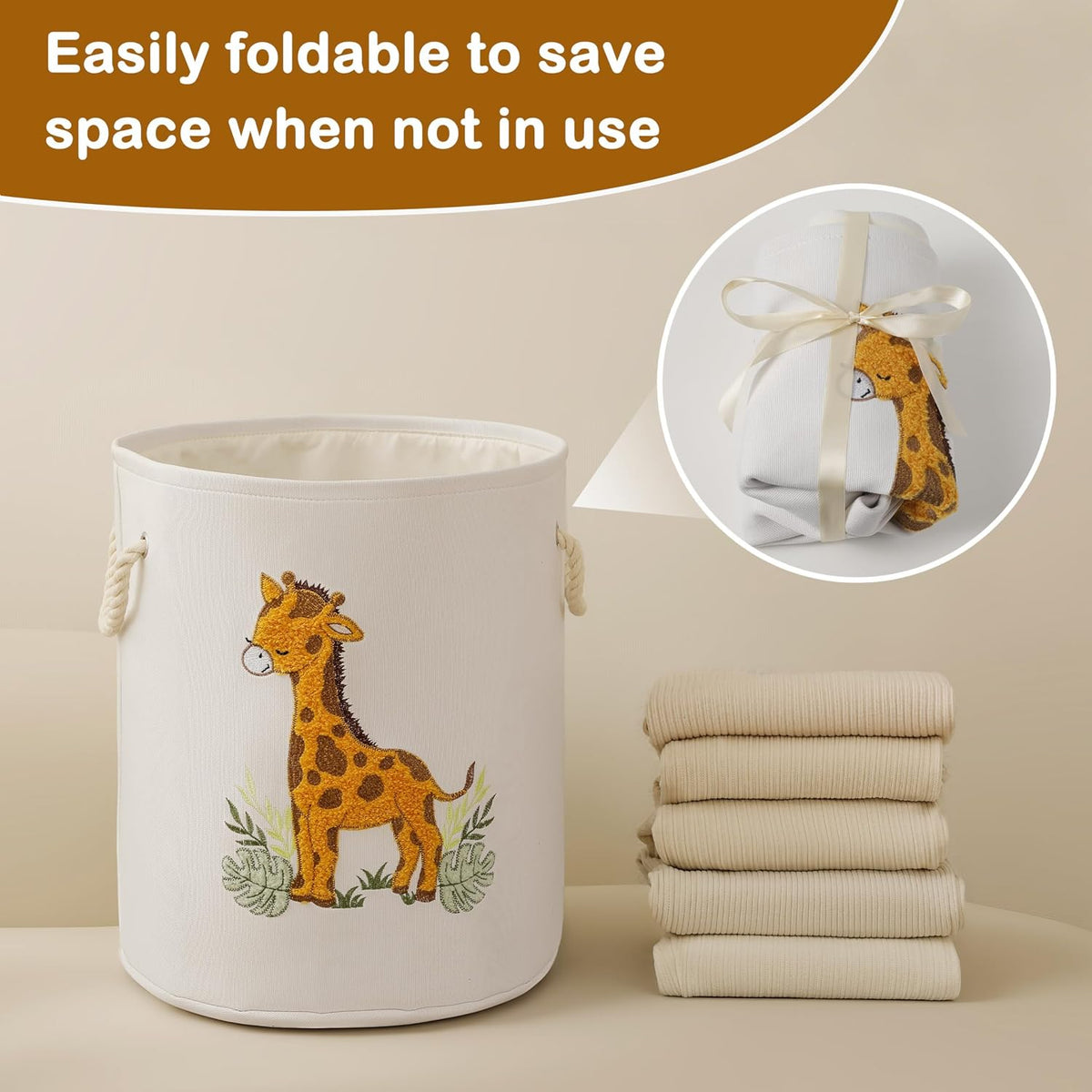 Baby Hamper Extra Large Nursery Hamper, 58L Kids Toys Basket Laundry Basket for Baby's Dirty Clothes Collapsible Storage Basket Canvas Clothes Hamper Toy Box Dorm Room Essentials for College