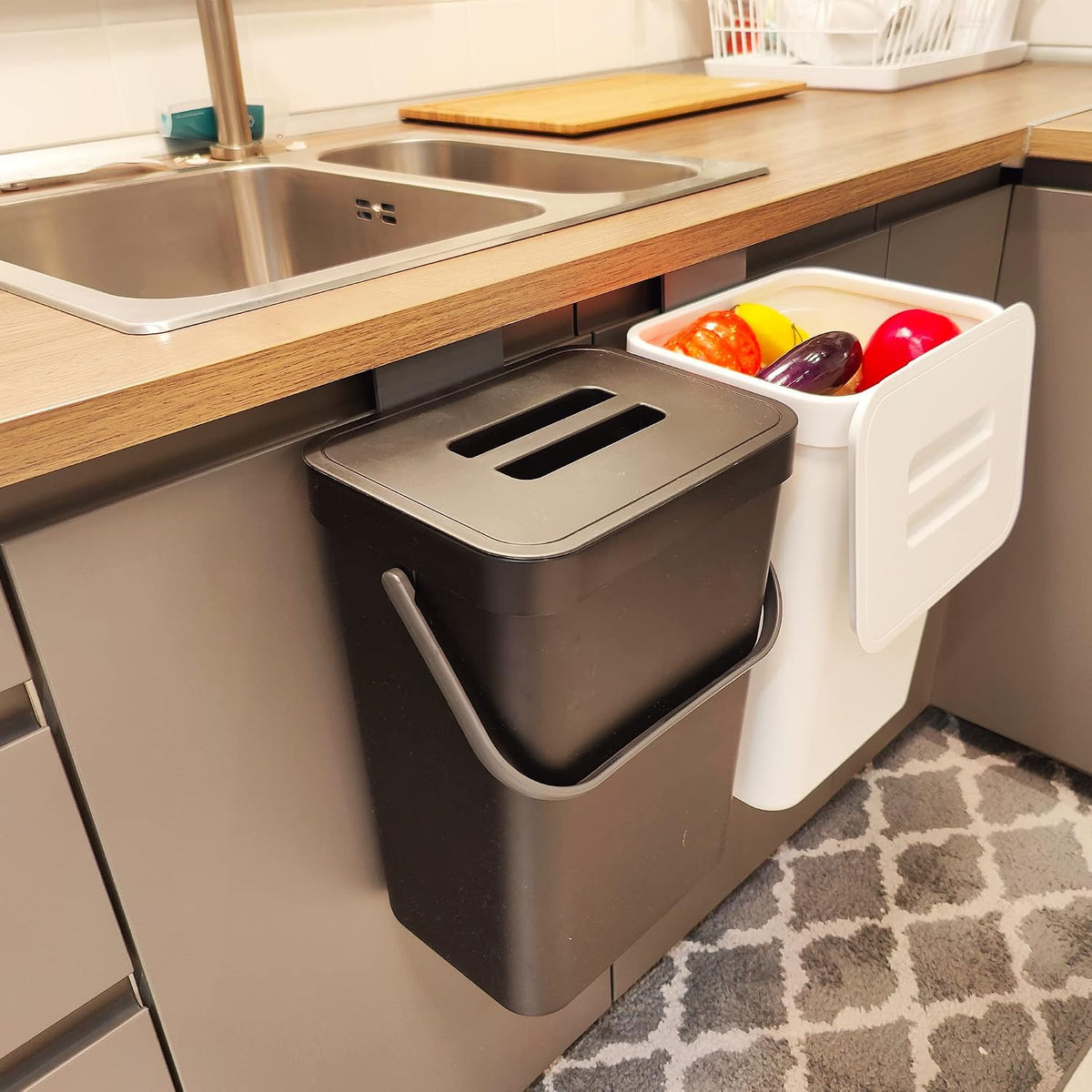 Under Sink Trash Can，Kitchen Compost Bin, 3.2 Gallon/12L, Black