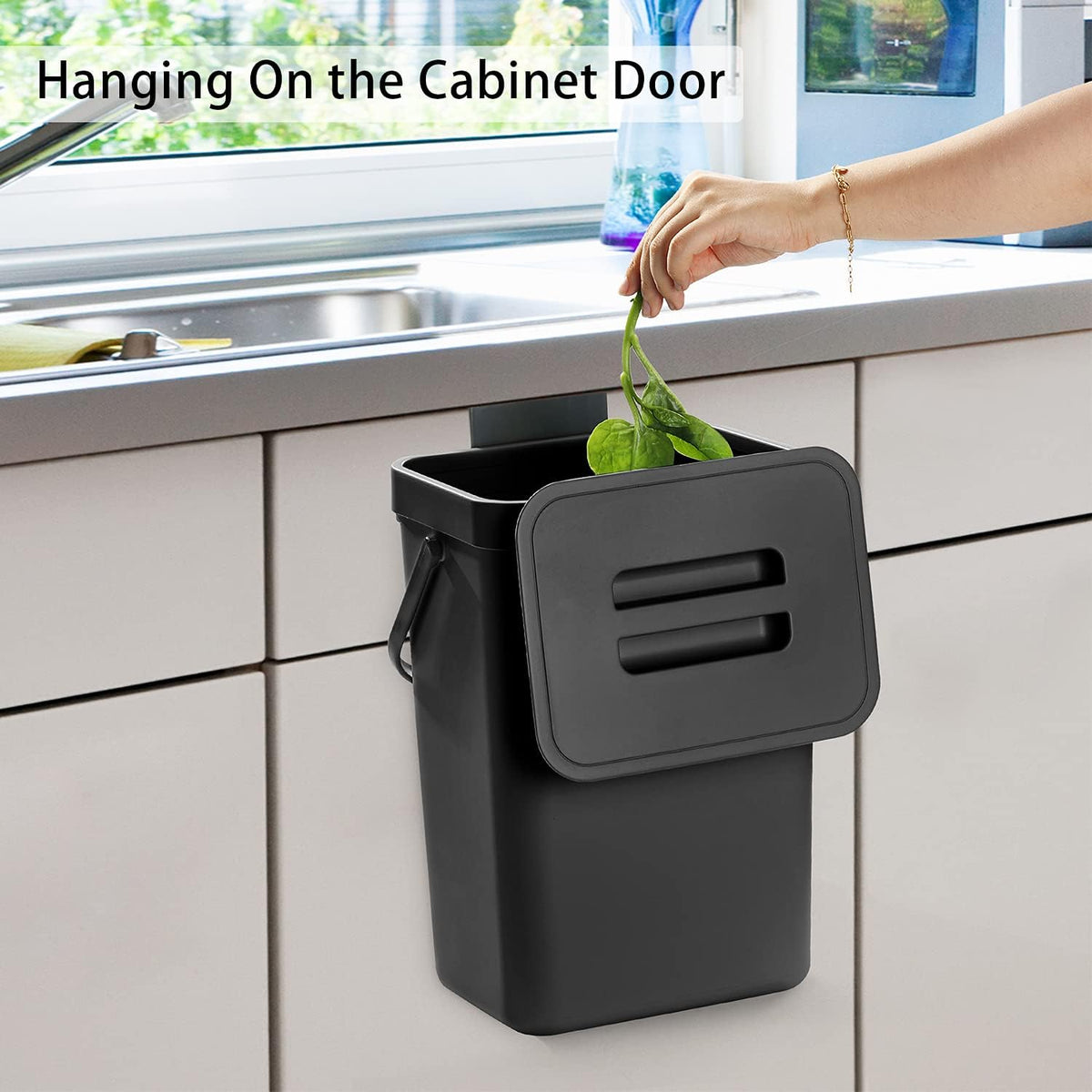 Under Sink Trash Can，Kitchen Compost Bin, 3.2 Gallon/12L, Black