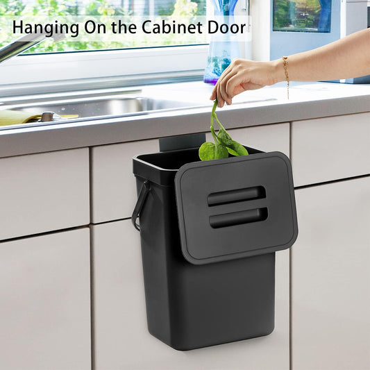 Under Sink Trash Can，Kitchen Compost Bin, 3.2 Gallon/12L, Black