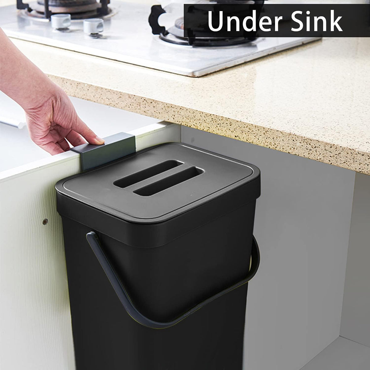 Under Sink Trash Can，Kitchen Compost Bin, 3.2 Gallon/12L, Black