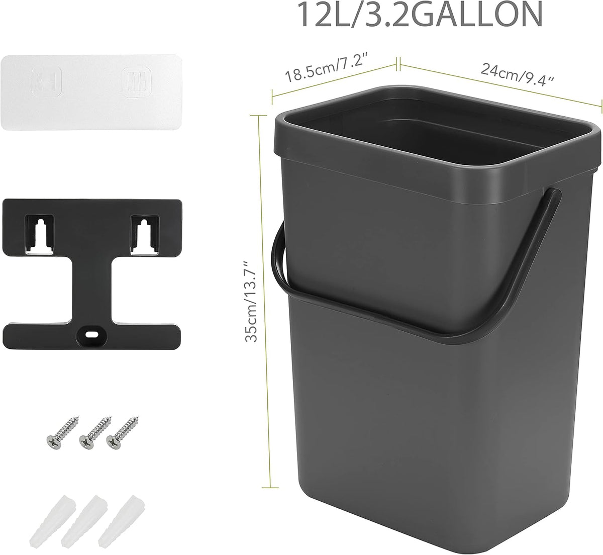 Under Sink Trash Can，Kitchen Compost Bin, 3.2 Gallon/12L, Black