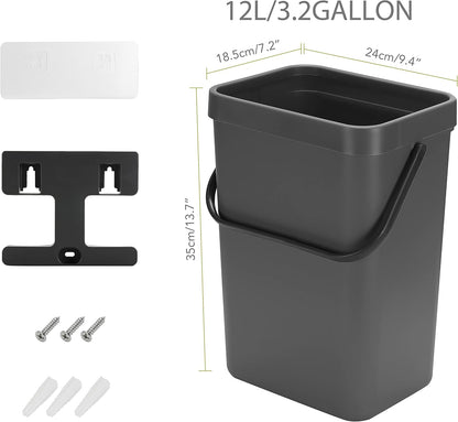 Under Sink Trash Can，Kitchen Compost Bin, 3.2 Gallon/12L, Black
