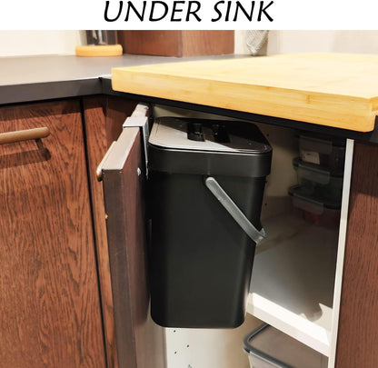 Under Sink Trash Can，Kitchen Compost Bin, 3.2 Gallon/12L, Black