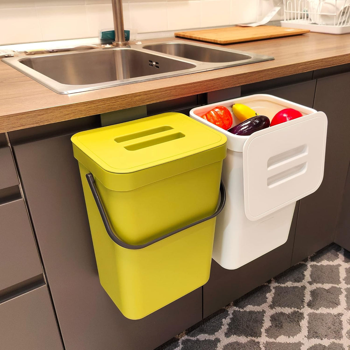 Under Sink Trash Can，Kitchen Compost Bin, 3.2 Gallon/12L, Black
