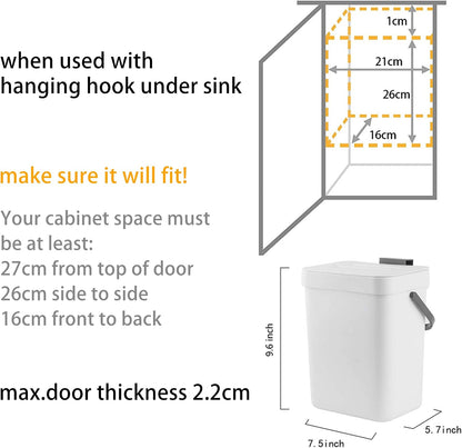 Under Sink Trash Can，Kitchen Compost Bin, 3.2 Gallon/12L, Black