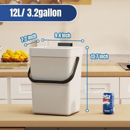 Under Sink Trash Can，Kitchen Compost Bin, 3.2 Gallon/12L, Black