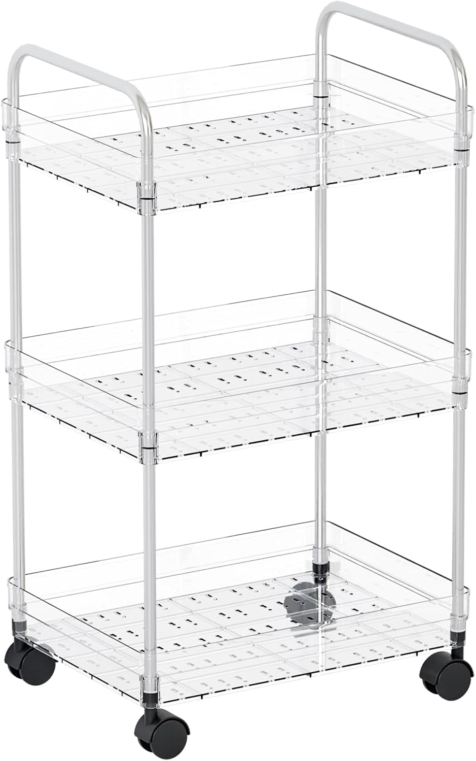 3 Tiered Rolling Utility Cart on Wheels with Handle,Modern Design Storage Cart for Bedside,Nursery,Snack,Nail,Book,Diaper Caddy,Lash Cart Organizer,Detergent Stand for Laundry Room,Bathroom