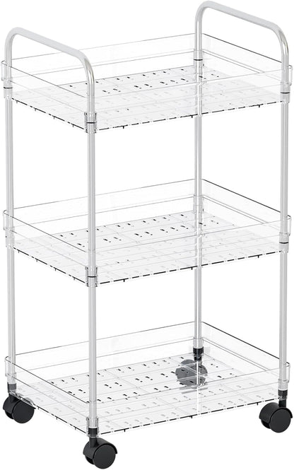 3 Tiered Rolling Utility Cart on Wheels with Handle,Modern Design Storage Cart for Bedside,Nursery,Snack,Nail,Book,Diaper Caddy,Lash Cart Organizer,Detergent Stand for Laundry Room,Bathroom