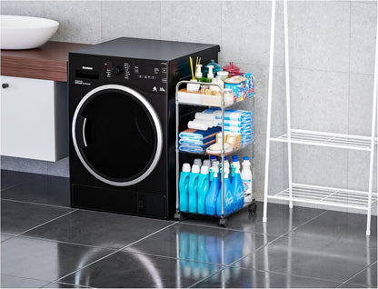 3 Tiered Rolling Utility Cart on Wheels with Handle,Modern Design Storage Cart for Bedside,Nursery,Snack,Nail,Book,Diaper Caddy,Lash Cart Organizer,Detergent Stand for Laundry Room,Bathroom