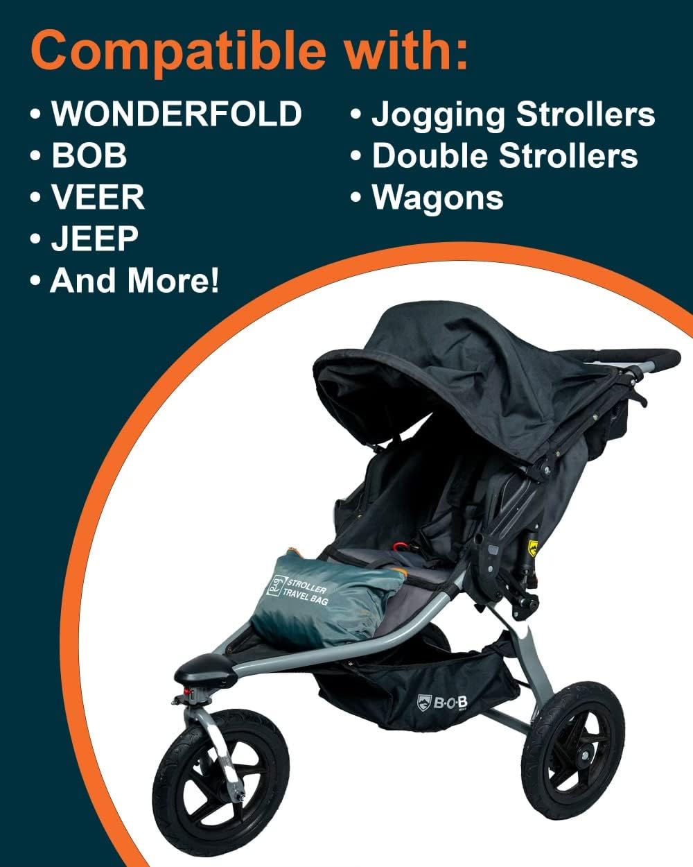 Extra Large Double Stroller Wagon Gate Check Bag for Airplane Travel [50" x 26" x 18"] 420D Waterproof Nylon | Fits Wonderfold W4, BOB Joggers, Veer, Jeep Wagon, Radio Flyer | NOT for Single Strollers