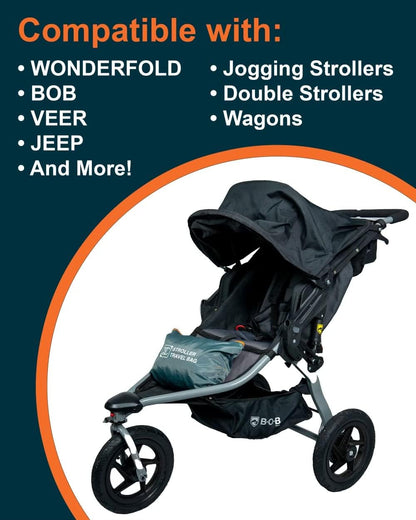 Extra Large Double Stroller Wagon Gate Check Bag for Airplane Travel [50" x 26" x 18"] 420D Waterproof Nylon | Fits Wonderfold W4, BOB Joggers, Veer, Jeep Wagon, Radio Flyer | NOT for Single Strollers