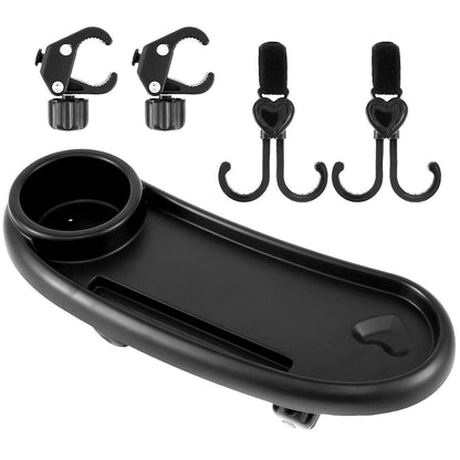 Stroller Snack Tray, Universal Stroller Food Tray with Cup Holder, Universal Stroller Tray, Removable Baby Snack Tray with Adjustable Buckle and Hooks. (1 x Upgraded Trolley Plate 2 x Hooks)