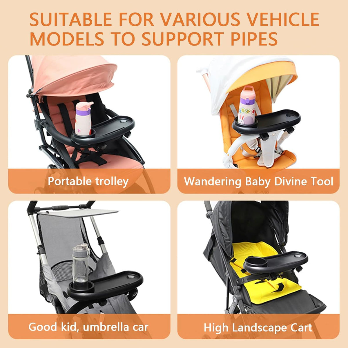 Stroller Snack Tray, Universal Stroller Food Tray with Cup Holder, Universal Stroller Tray, Removable Baby Snack Tray with Adjustable Buckle and Hooks. (1 x Upgraded Trolley Plate 2 x Hooks)