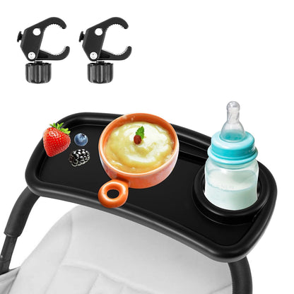 Stroller Snack Tray, Universal Stroller Food Tray with Cup Holder, Universal Stroller Tray, Removable Baby Snack Tray with Adjustable Buckle and Hooks. (1 x Upgraded Trolley Plate 2 x Hooks)