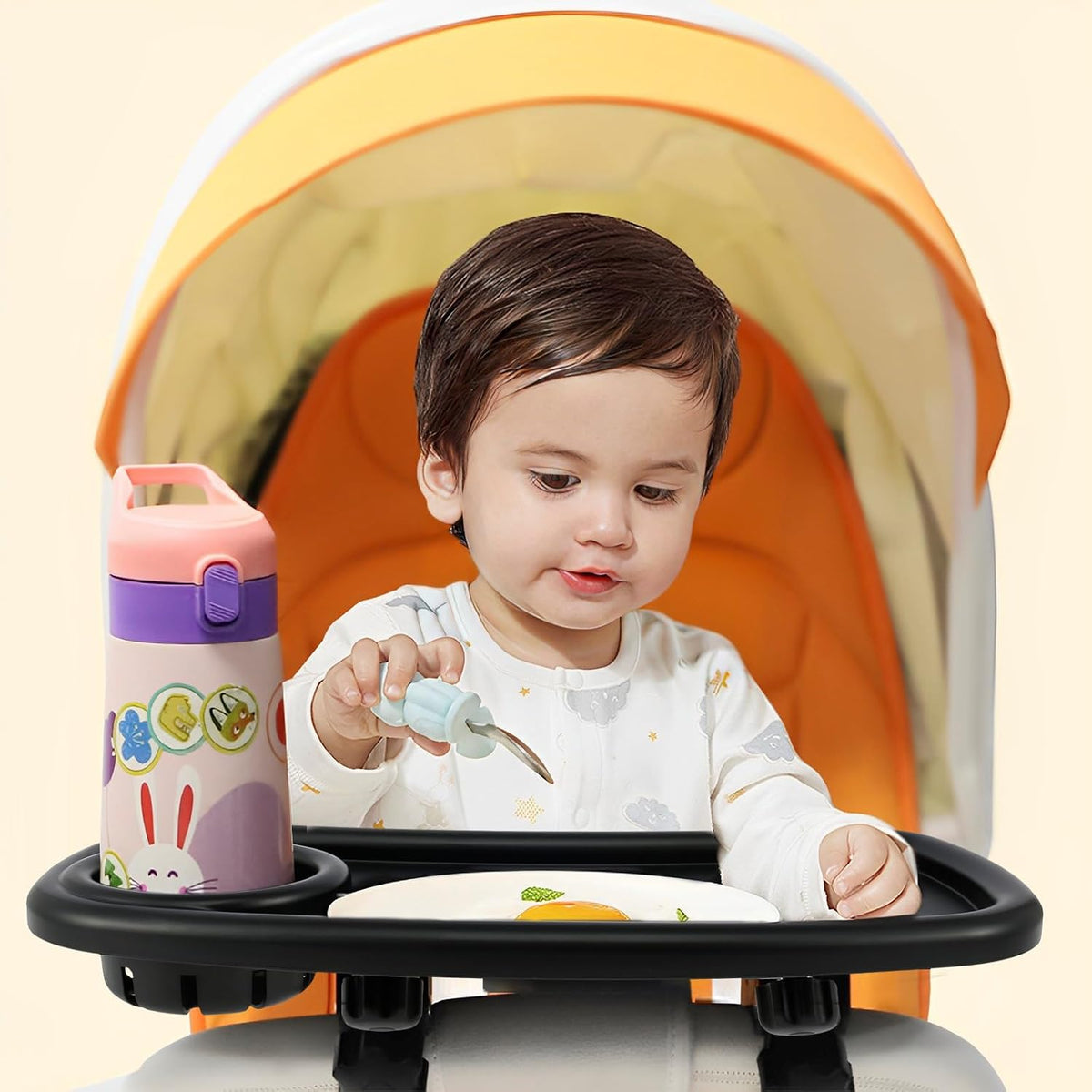 Stroller Snack Tray, Universal Stroller Food Tray with Cup Holder, Universal Stroller Tray, Removable Baby Snack Tray with Adjustable Buckle and Hooks. (1 x Upgraded Trolley Plate 2 x Hooks)