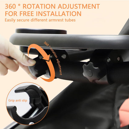 Stroller Snack Tray, Universal Stroller Food Tray with Cup Holder, Universal Stroller Tray, Removable Baby Snack Tray with Adjustable Buckle and Hooks. (1 x Upgraded Trolley Plate 2 x Hooks)