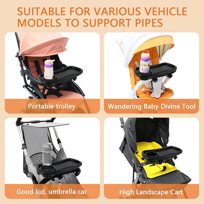 Stroller Snack Tray, Universal Stroller Food Tray with Cup Holder, Universal Stroller Tray, Removable Baby Snack Tray with Adjustable Buckle and Hooks. (1 x Upgraded Trolley Plate 2 x Hooks)