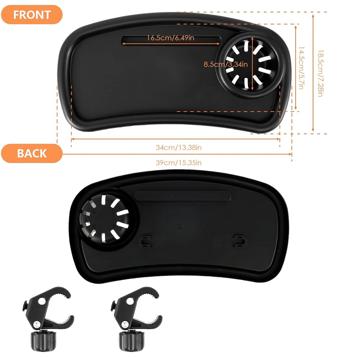 Stroller Snack Tray, Universal Stroller Food Tray with Cup Holder, Universal Stroller Tray, Removable Baby Snack Tray with Adjustable Buckle and Hooks. (1 x Upgraded Trolley Plate 2 x Hooks)
