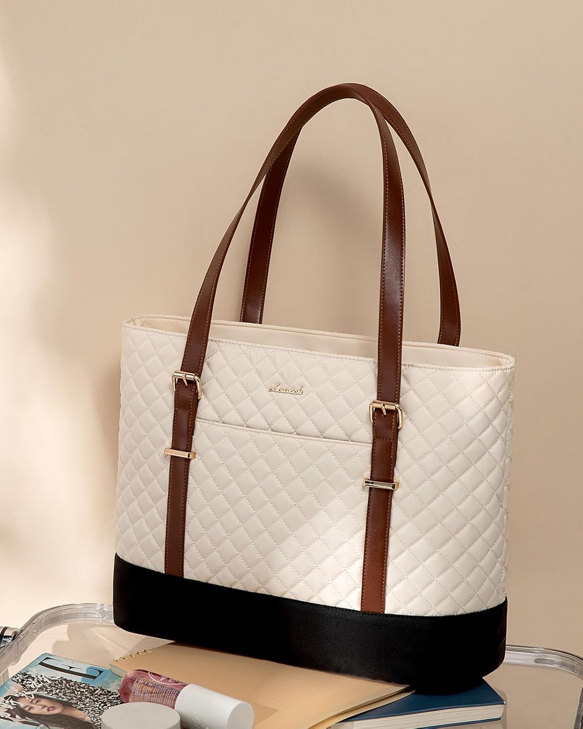 Lunch Tote Bag for Women, 15.6 Inch Laptop Work Bag With Lunch Compartment & Large Cup Holder, Lightweight Work Briefcase for Travel, Bussiness, Teacher