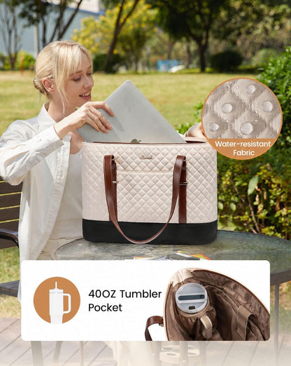 Lunch Tote Bag for Women, 15.6 Inch Laptop Work Bag With Lunch Compartment & Large Cup Holder, Lightweight Work Briefcase for Travel, Bussiness, Teacher