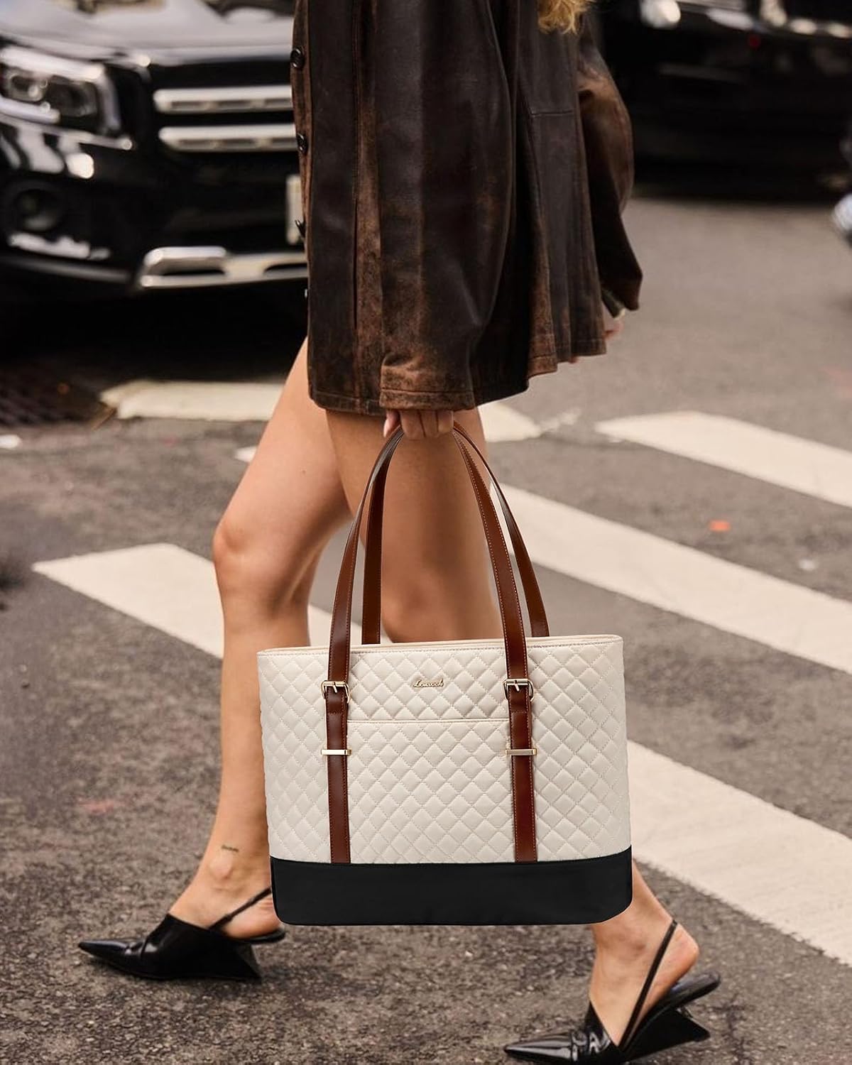 Lunch Tote Bag for Women, 15.6 Inch Laptop Work Bag With Lunch Compartment & Large Cup Holder, Lightweight Work Briefcase for Travel, Bussiness, Teacher