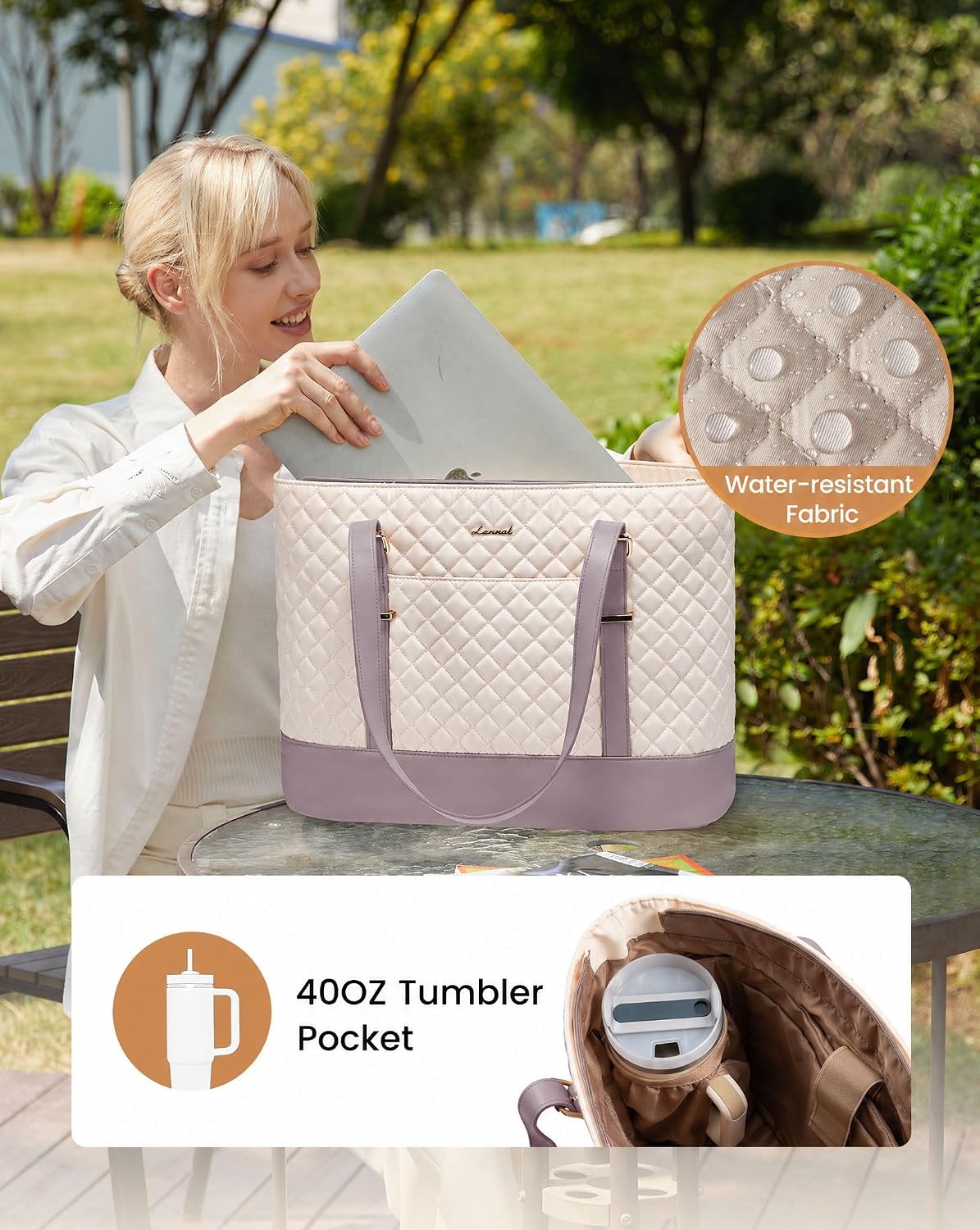 Lunch Tote Bag for Women, 15.6 Inch Laptop Work Bag With Lunch Compartment & Large Cup Holder, Lightweight Work Briefcase for Travel, Bussiness, Teacher