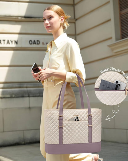 Lunch Tote Bag for Women, 15.6 Inch Laptop Work Bag With Lunch Compartment & Large Cup Holder, Lightweight Work Briefcase for Travel, Bussiness, Teacher