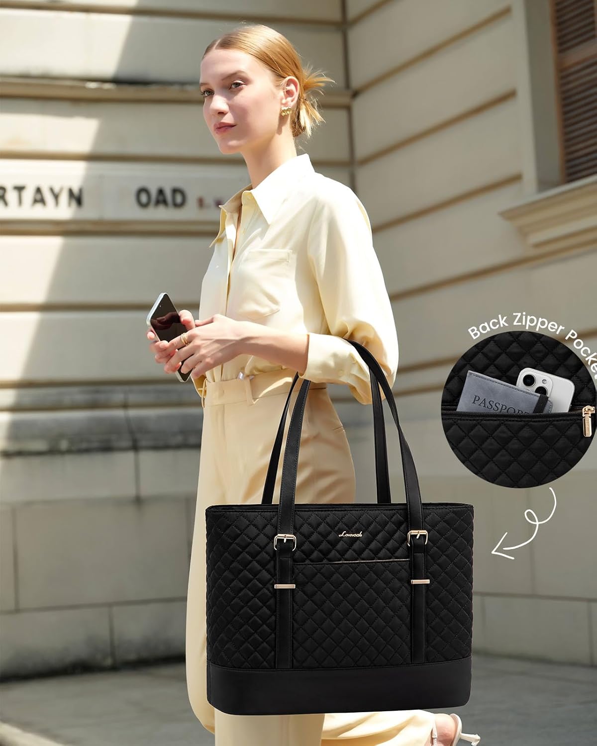 Lunch Tote Bag for Women, 15.6 Inch Laptop Work Bag With Lunch Compartment & Large Cup Holder, Lightweight Work Briefcase for Travel, Bussiness, Teacher