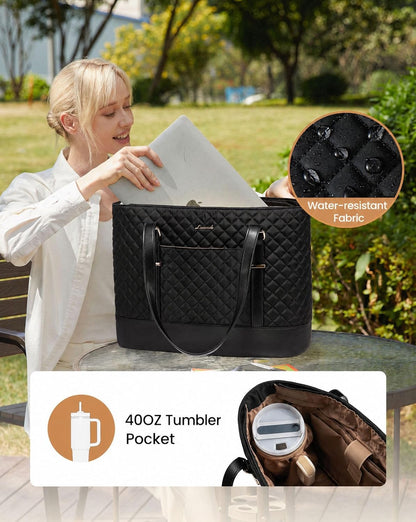 Lunch Tote Bag for Women, 15.6 Inch Laptop Work Bag With Lunch Compartment & Large Cup Holder, Lightweight Work Briefcase for Travel, Bussiness, Teacher