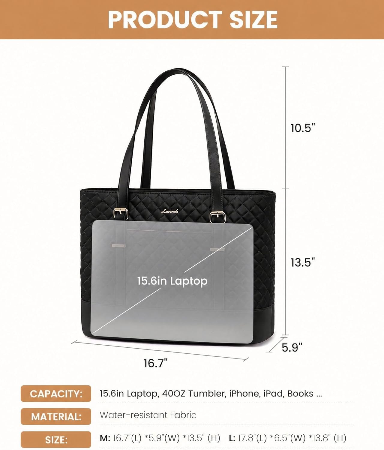 Lunch Tote Bag for Women, 15.6 Inch Laptop Work Bag With Lunch Compartment & Large Cup Holder, Lightweight Work Briefcase for Travel, Bussiness, Teacher