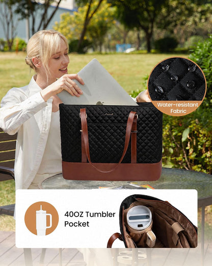 Lunch Tote Bag for Women, 15.6 Inch Laptop Work Bag With Lunch Compartment & Large Cup Holder, Lightweight Work Briefcase for Travel, Bussiness, Teacher