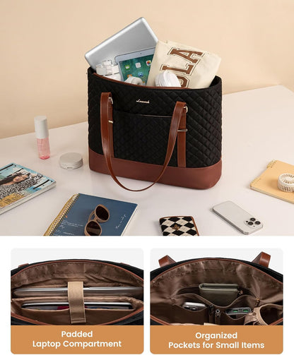 Lunch Tote Bag for Women, 15.6 Inch Laptop Work Bag With Lunch Compartment & Large Cup Holder, Lightweight Work Briefcase for Travel, Bussiness, Teacher