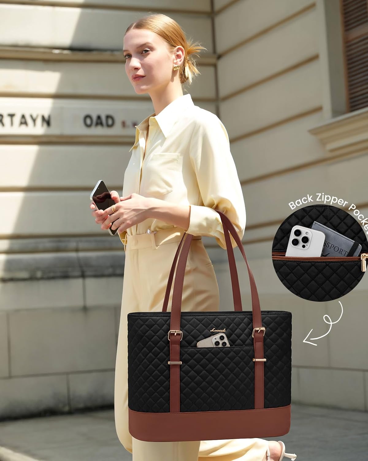 Lunch Tote Bag for Women, 15.6 Inch Laptop Work Bag With Lunch Compartment & Large Cup Holder, Lightweight Work Briefcase for Travel, Bussiness, Teacher