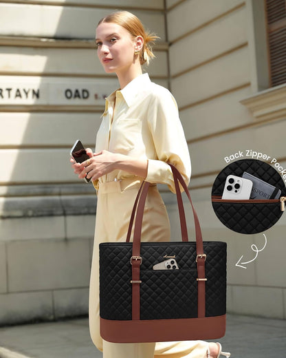 Lunch Tote Bag for Women, 15.6 Inch Laptop Work Bag With Lunch Compartment & Large Cup Holder, Lightweight Work Briefcase for Travel, Bussiness, Teacher