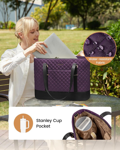 Lunch Tote Bag for Women, 15.6 Inch Laptop Work Bag With Lunch Compartment & Large Cup Holder, Lightweight Work Briefcase for Travel, Bussiness, Teacher