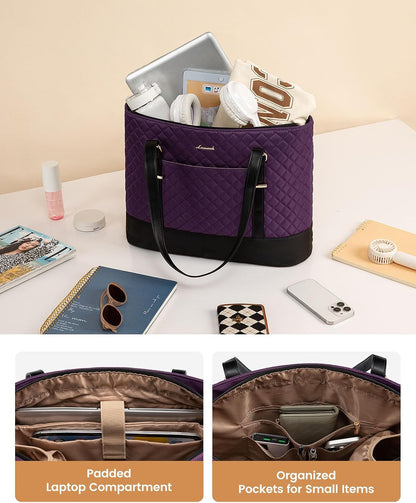 Lunch Tote Bag for Women, 15.6 Inch Laptop Work Bag With Lunch Compartment & Large Cup Holder, Lightweight Work Briefcase for Travel, Bussiness, Teacher