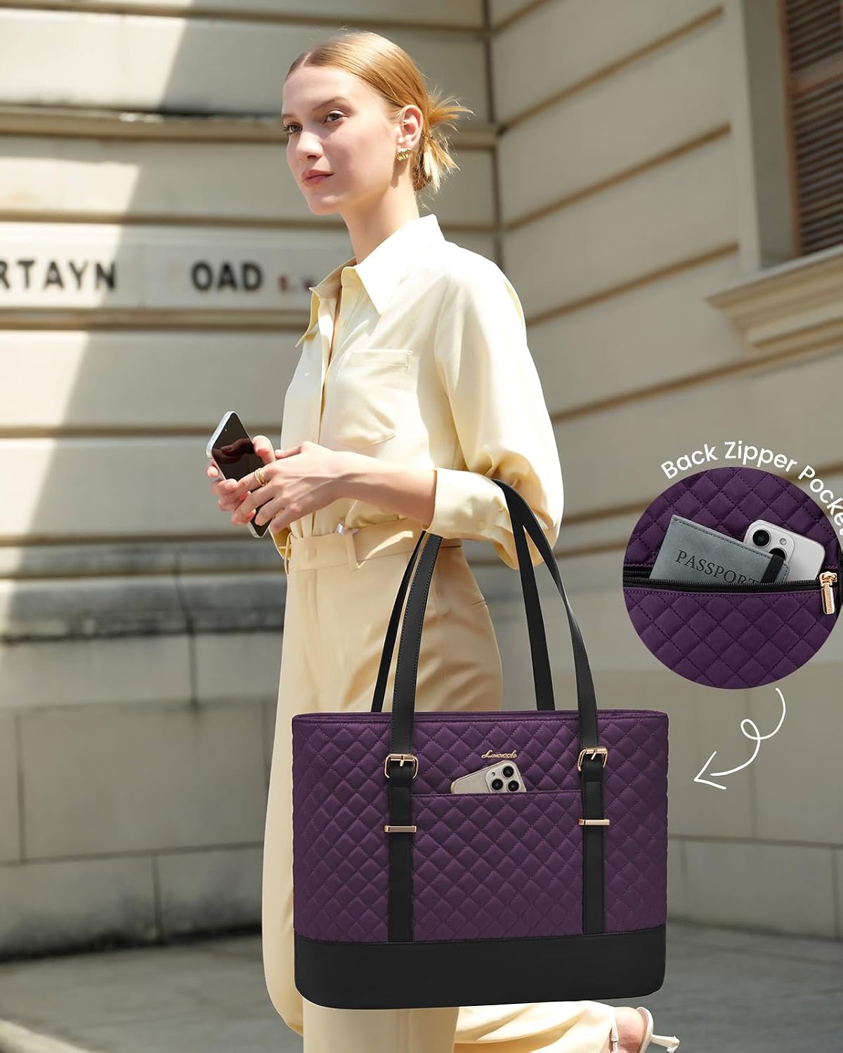 Lunch Tote Bag for Women, 15.6 Inch Laptop Work Bag With Lunch Compartment & Large Cup Holder, Lightweight Work Briefcase for Travel, Bussiness, Teacher