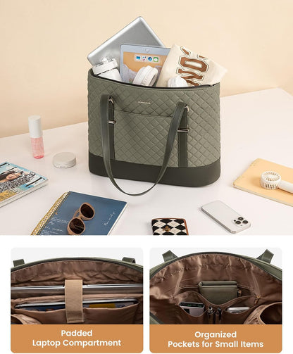 Lunch Tote Bag for Women, 15.6 Inch Laptop Work Bag With Lunch Compartment & Large Cup Holder, Lightweight Work Briefcase for Travel, Bussiness, Teacher