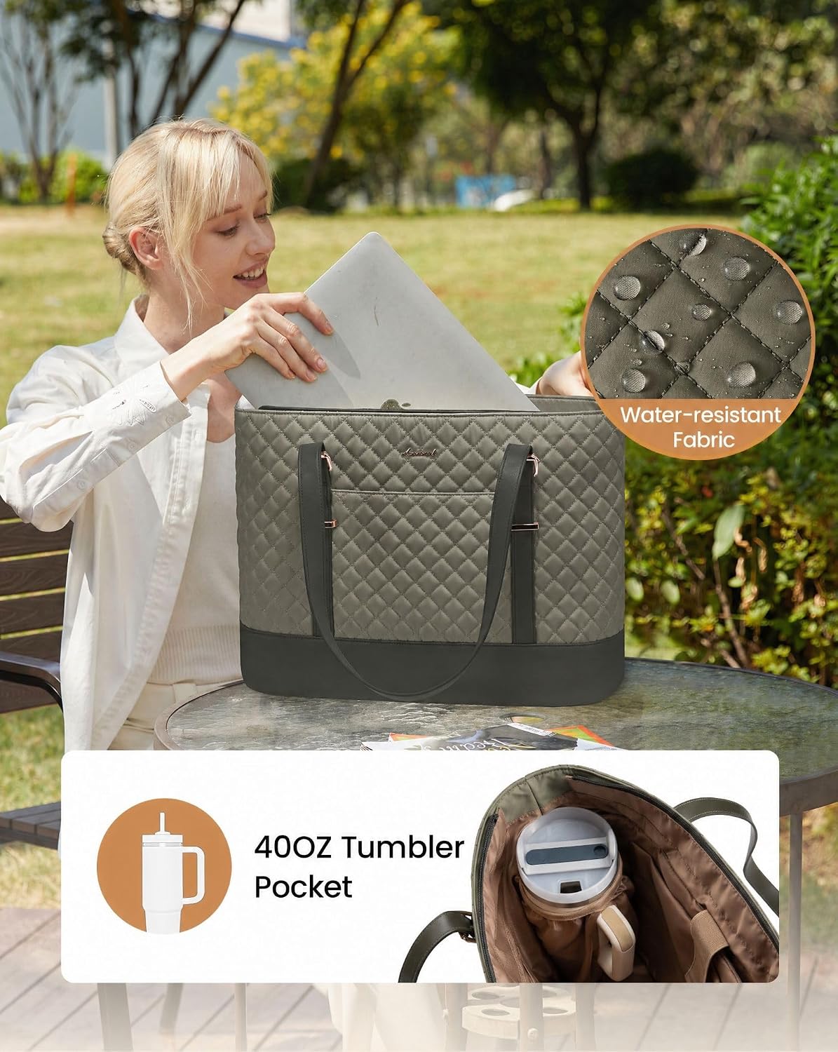 Lunch Tote Bag for Women, 15.6 Inch Laptop Work Bag With Lunch Compartment & Large Cup Holder, Lightweight Work Briefcase for Travel, Bussiness, Teacher