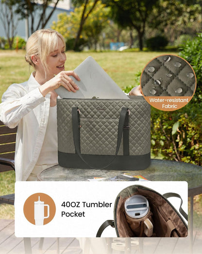 Lunch Tote Bag for Women, 15.6 Inch Laptop Work Bag With Lunch Compartment & Large Cup Holder, Lightweight Work Briefcase for Travel, Bussiness, Teacher