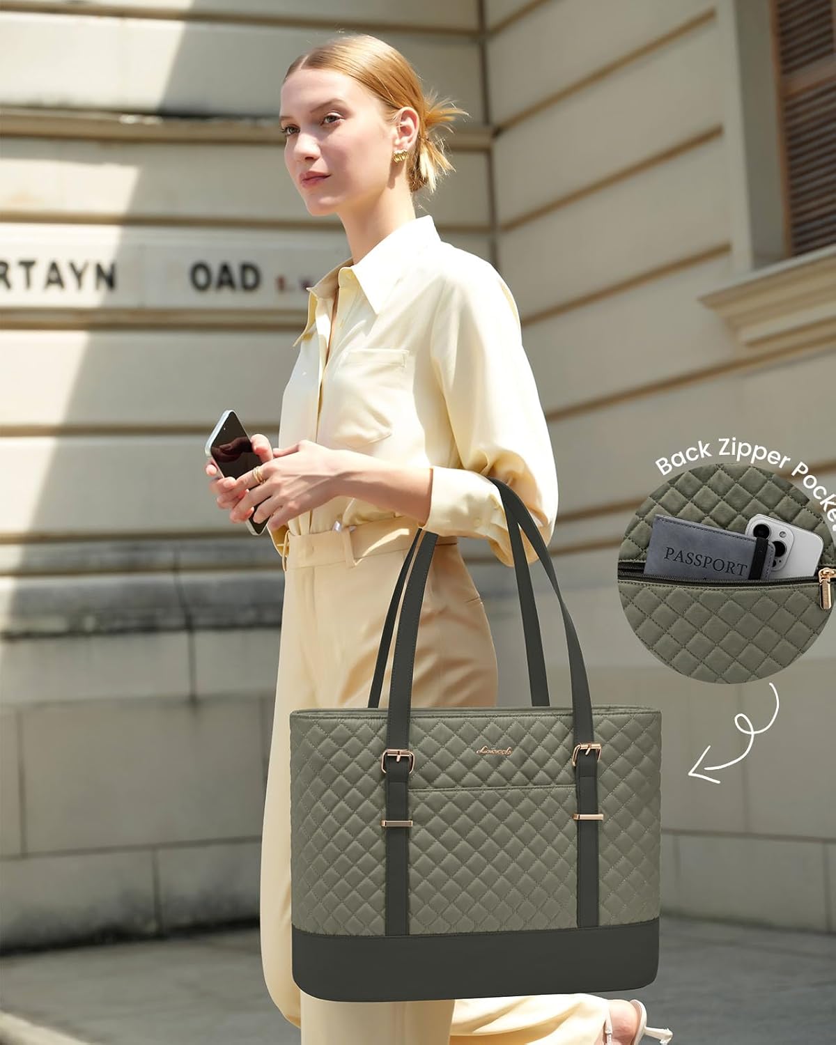 Lunch Tote Bag for Women, 15.6 Inch Laptop Work Bag With Lunch Compartment & Large Cup Holder, Lightweight Work Briefcase for Travel, Bussiness, Teacher